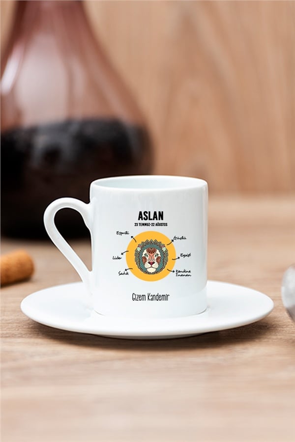 Aslan Burcuna Hediye  Beyaz Türk Kahvesi Fincanı