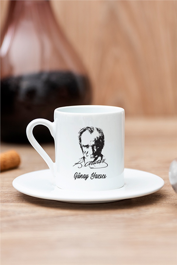 Atatürk Silüetli İsme Özel Beyaz Türk Kahvesi Fincanı