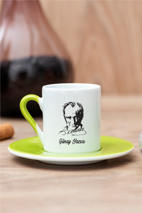 Atatürk Silüetli İsme Özel Renkli Türk Kahvesi Fincanı