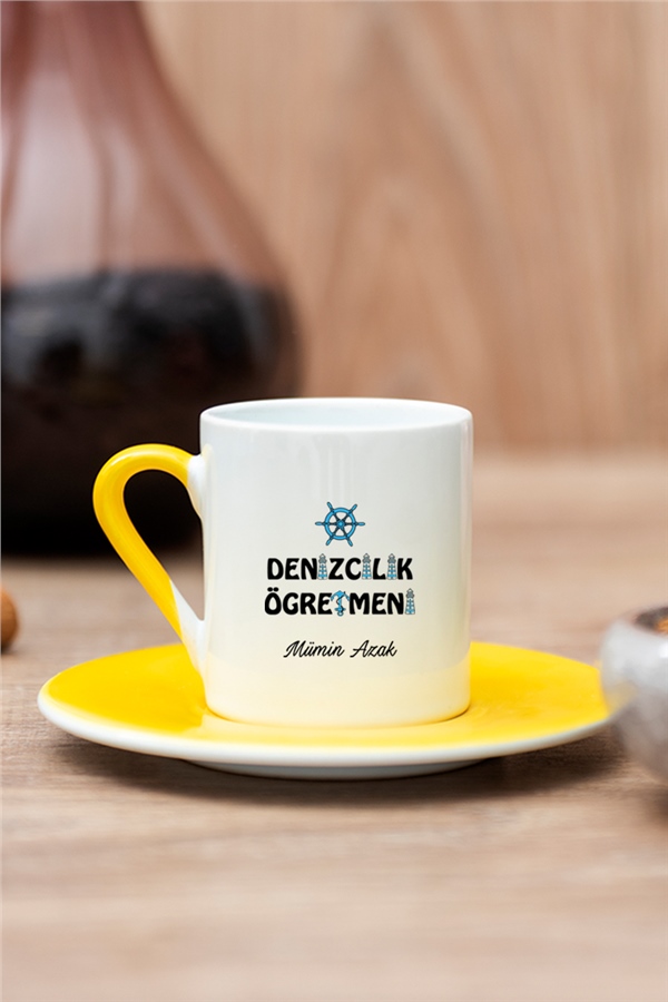 Denizcilik Öğretmeni Renkli Türk Kahvesi Fincanı