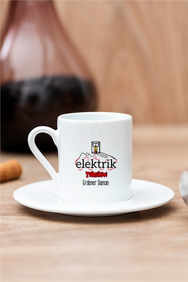 Elektrik Teknikeri Beyaz Türk Kahvesi Fincanı