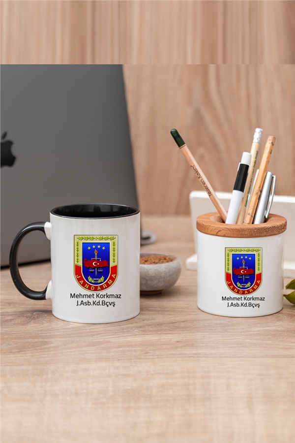 Jandarma Logolu Renkli Kupa Bardak ve Kalemlik