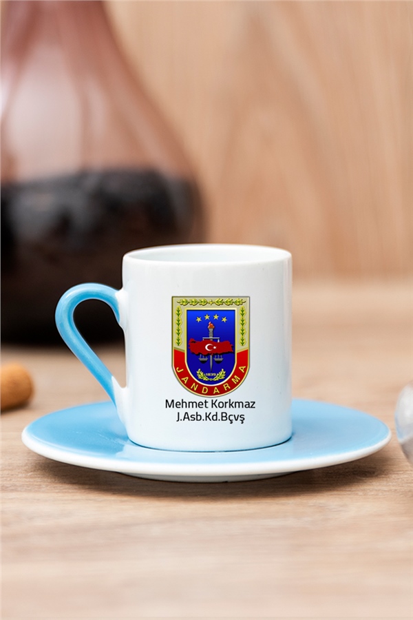Jandarma Logolu Renkli Türk Kahvesi Fincanı