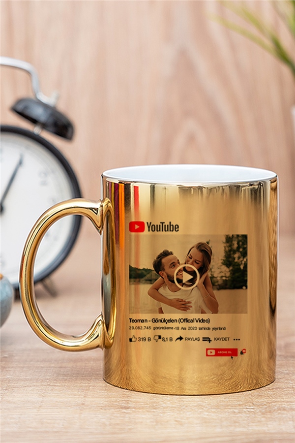 Kişiye Özel Youtube Tasarım Fotoğraflı Gold - Silver Kupa Bardak