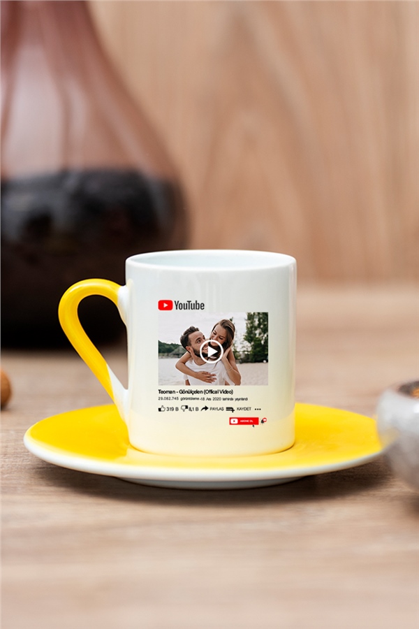 Kişiye Özel Youtube Tasarım Fotoğraflı Renkli Türk Kahvesi Fincanı