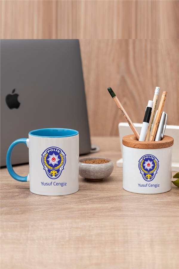 Polis Logolu Renkli Kupa Bardak ve Kalemlik