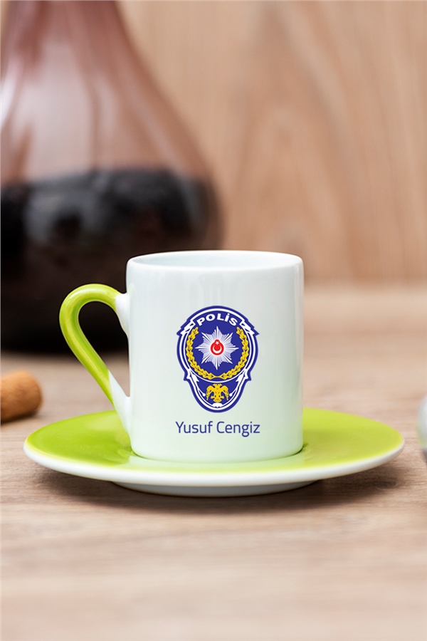 Polis Logolu Renkli Türk Kahvesi Fincanı