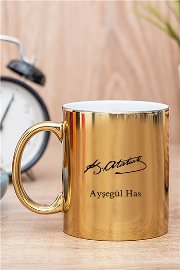 Atatürk İmzalı İsme Özel Gold - Silver Kupa Bardak