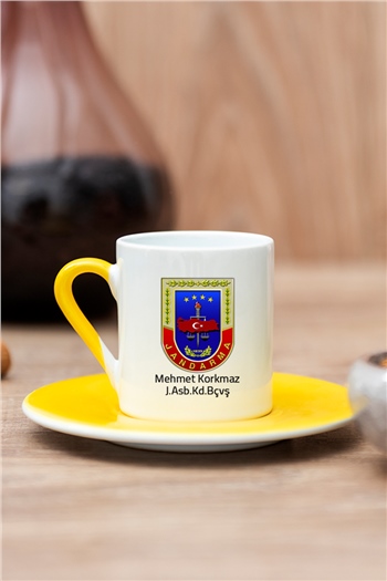 Jandarma Logolu Renkli Türk Kahvesi Fincanı