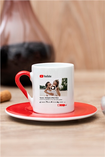 Kişiye Özel Youtube Tasarım Fotoğraflı Renkli Türk Kahvesi Fincanı