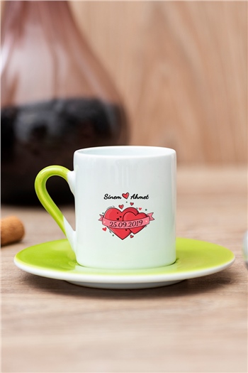 Sevgililere Özel Tarihli ve İsimli Renkli Türk Kahvesi Fincanı